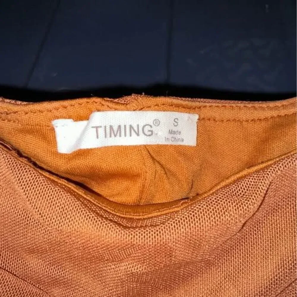Timing Burnt Orange Ruched Midi Dress Size S